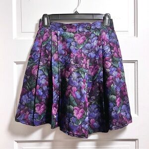 Vintage Christian Dior Wool Mini Skirt, pleated floral WITH POCKETS